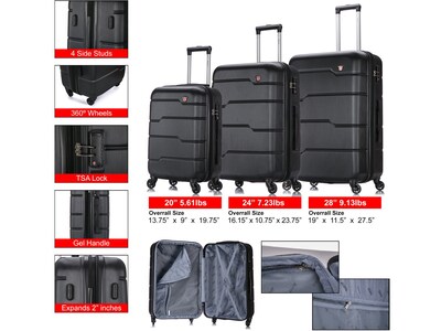 DUKAP Rodez 3-Piece Hardside Spinner Luggage Set, TSA Checkpoint Friendly, Black (DKRODSML-BLK)