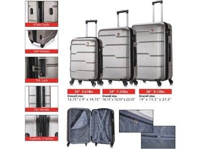 DUKAP Rodez 3-Piece Hardside Spinner Luggage Set, TSA Checkpoint Friendly, Silver (DKRODSML-COA)