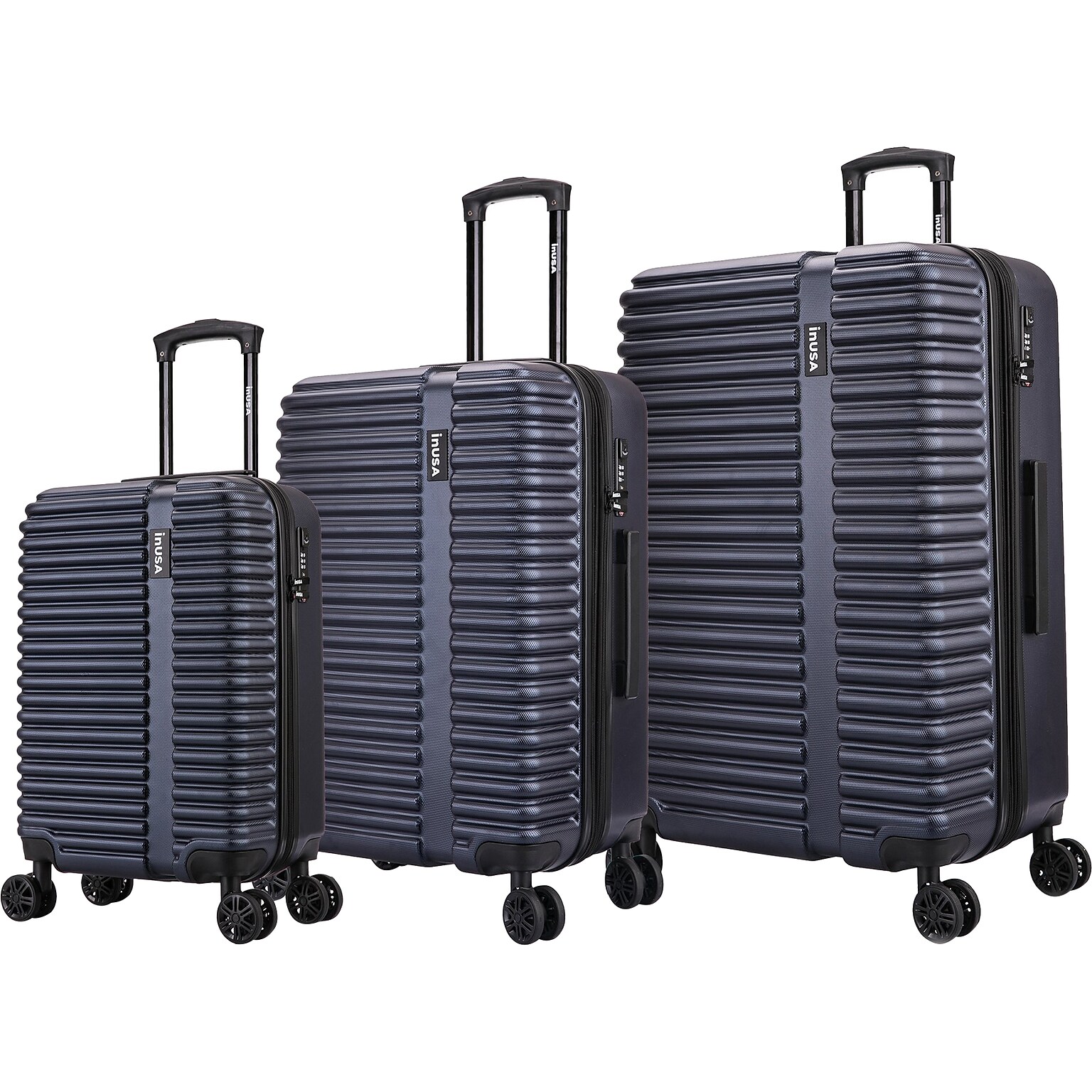 InUSA Ally 3-Piece Hardside Spinner Luggage Set, TSA Checkpoint Friendly, Navy Blue (IUALLSML-BLU)