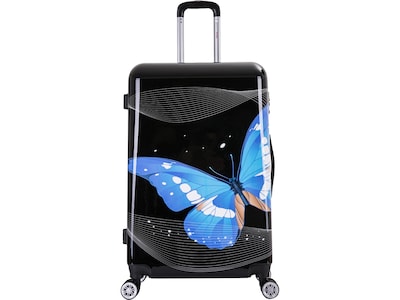 InUSA Prints Plastic 4-Wheel Spinner Luggage, Black Butterfly (IUAPC00L-BBU)