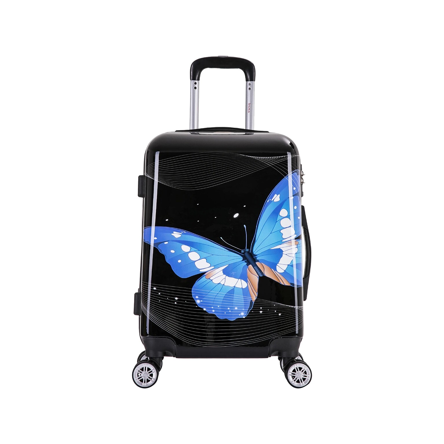 InUSA 20 Hardside Butterfly Carry-On Suitcase, 4-Wheeled Spinner, TSA Checkpoint Friendly, Black Butterfly (IUAPC00S-BBU)