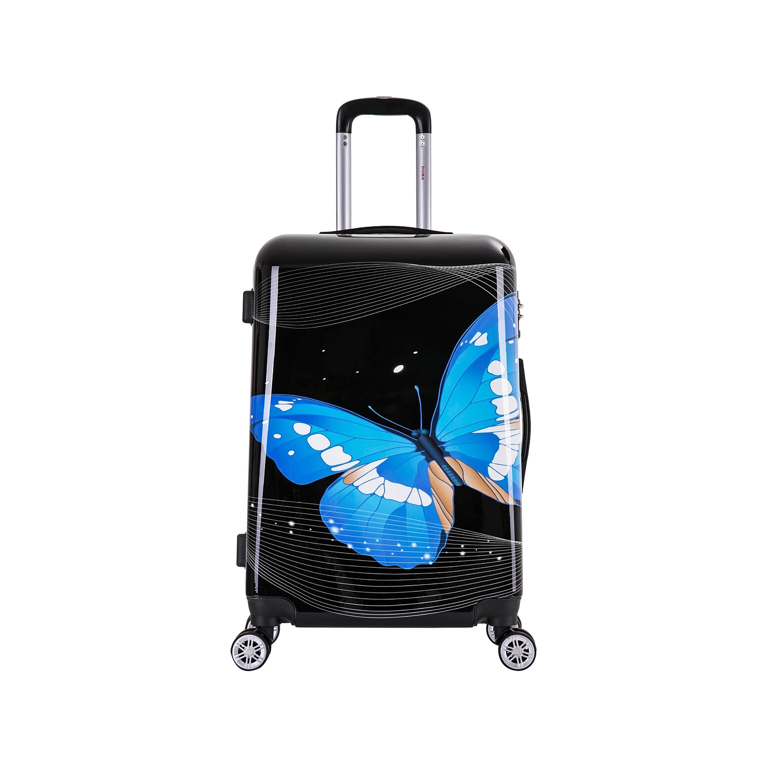 InUSA 24 Hardside Butterfly Suitcase, 4-Wheeled Spinner, TSA Checkpoint Friendly, Black Butterfly (IUAPC00M-BBU)