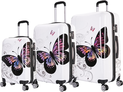 InUSA 3-Piece Hardside Butterfly Spinner Luggage Set, TSA Checkpoint Friendly, Butterfly (IUAPCSML-B