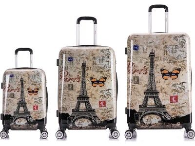 InUSA Prints 3-Piece PC/ABS Plastic Luggage Set, Paris (IUAPCSML-PAR)