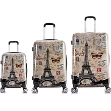 InUSA Prints 3-Piece PC/ABS Plastic Luggage Set, Paris (IUAPCSML-PAR)