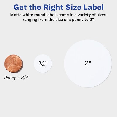 Avery Laser/Inkjet Permanent Round Labels, 2" Diameter, Matte White, 300 Labels Per Pack (22877)