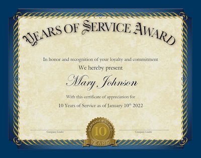 Great Papers Years of Service Certificates, 8.5" x 11", 20/Pack (2015113KIT)