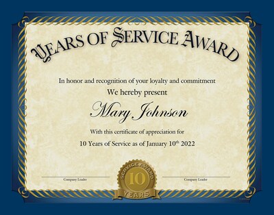 Great Papers Years of Service Certificates, 8.5" x 11", 20/Pack (2015113KIT)