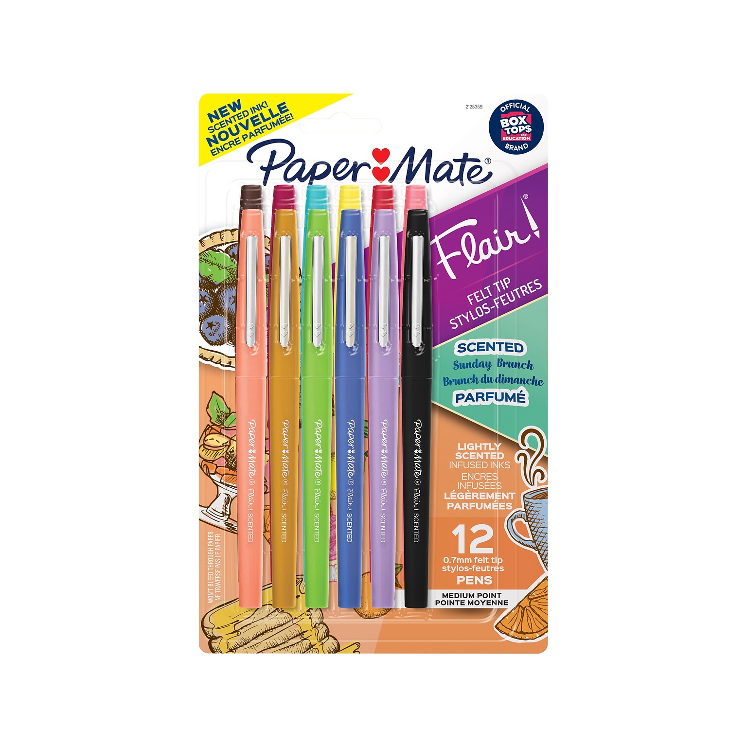 Paper Mate Sunday Brunch Scented Flair Pen, Medium Point, Assorted Ink, Dozen (2125359)