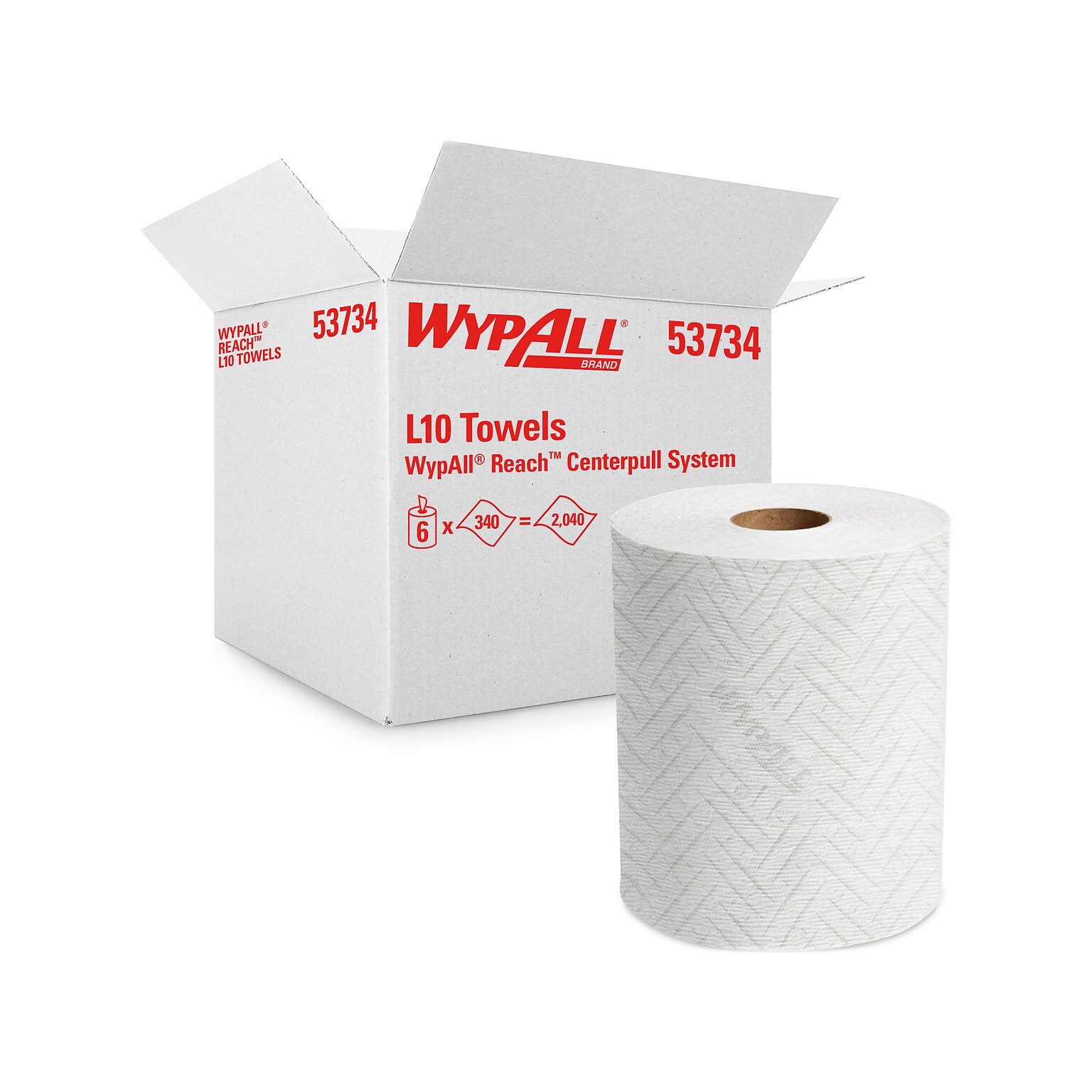 WypAll L10 Cleaning Towels, 7 x 11, White, 340 Sheets/Roll, 6 Rolls/Pack, 6/Carton (53734)