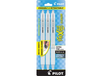 Pilot FriXion Ball Clicker Erasable Rollerball Pen, Extra Fine Point, Black Ink, 3/Pack (FXDC3WHTE)