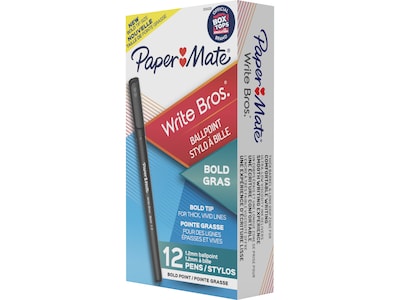 Paper Mate Write Bros. Ballpoint Pen, Bold Point, Black Ink, Dozen (2124520)