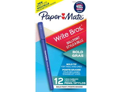 Paper Mate Write Bros. Ballpoint Pen, Bold Point, Blue Ink, Dozen (2124513)