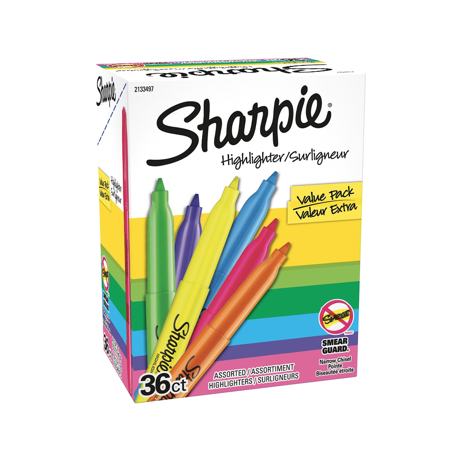 Sharpie Stick Highlighter, Chisel Tip, Assorted, 36/Pack (2133497)