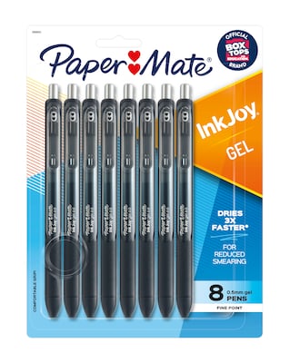 Paper Mate InkJoy Retractable Gel Pen, Fine Point, Black Ink, 8/Pack (1968613)