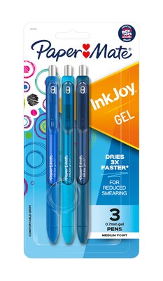Paper Mate InkJoy Retractable Gel Pen, Medium Point, Blue Ink, 3/Pack (1951730)
