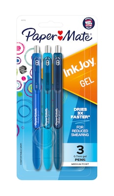 Paper Mate InkJoy Retractable Gel Pen, Medium Point, Blue Ink, 3/Pack (1951730)