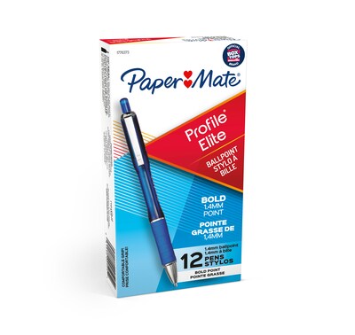 Paper Mate Profile Elite Retractable Ballpoint Pen, Bold Point, Blue Ink, Dozen (1776373)