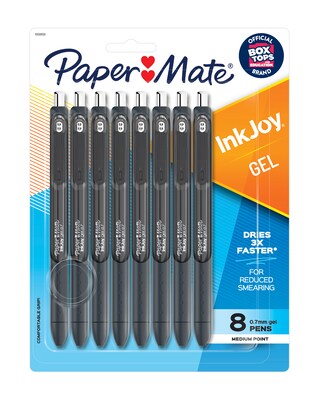 Paper Mate InkJoy Retractable Gel Pen, Medium Point, Black Ink, 8/Pack (1958856)