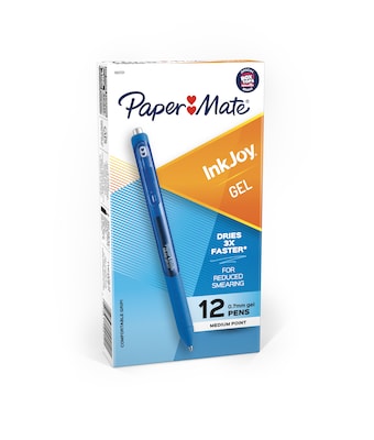 Paper Mate InkJoy Retractable Gel Pen, Medium Point, Blue Ink, Dozen (1951721)