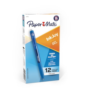 Paper Mate InkJoy Retractable Gel Pen, Fine Point, Blue Ink, Dozen (1951722)