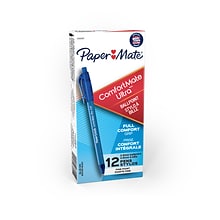 Paper Mate ComfortMate Ultra Retractable Ballpoint Pen, Fine Point, Blue Ink, Dozen (6360187)