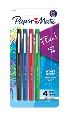 Paper Mate Flair Felt Pen, Medium Point, Assorted Ink, 4/Pack (84044)