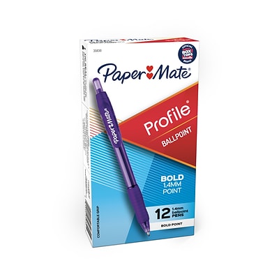 Paper Mate Profile Retractable Ballpoint Pen, Bold Point, Purple Ink, Dozen (35830)
