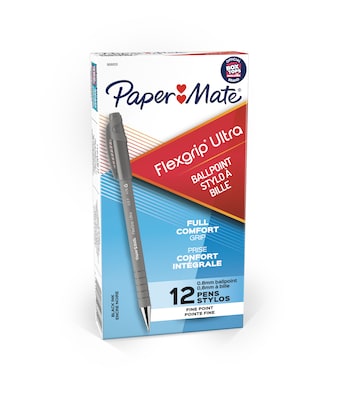 Paper Mate FlexGrip Ultra Ballpoint Pen, Fine Point, Black Ink, 12/Pack (9680131)