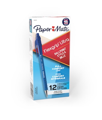 Paper Mate FlexGrip Ultra Recycled Retractable Ballpoint Pen, Fine Point, Blue Ink, Dozen (9560131)