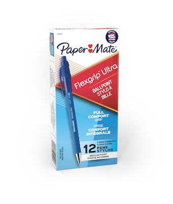 Paper Mate FlexGrip Ultra Retractable Ballpoint Pen, Medium Point, Blue Ink, 12/Pack (9510131)