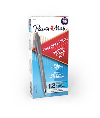 Paper Mate FlexGrip Ultra Retractable Ballpoint Pen, Medium Point, Black Ink, 12/Pack (9530131)