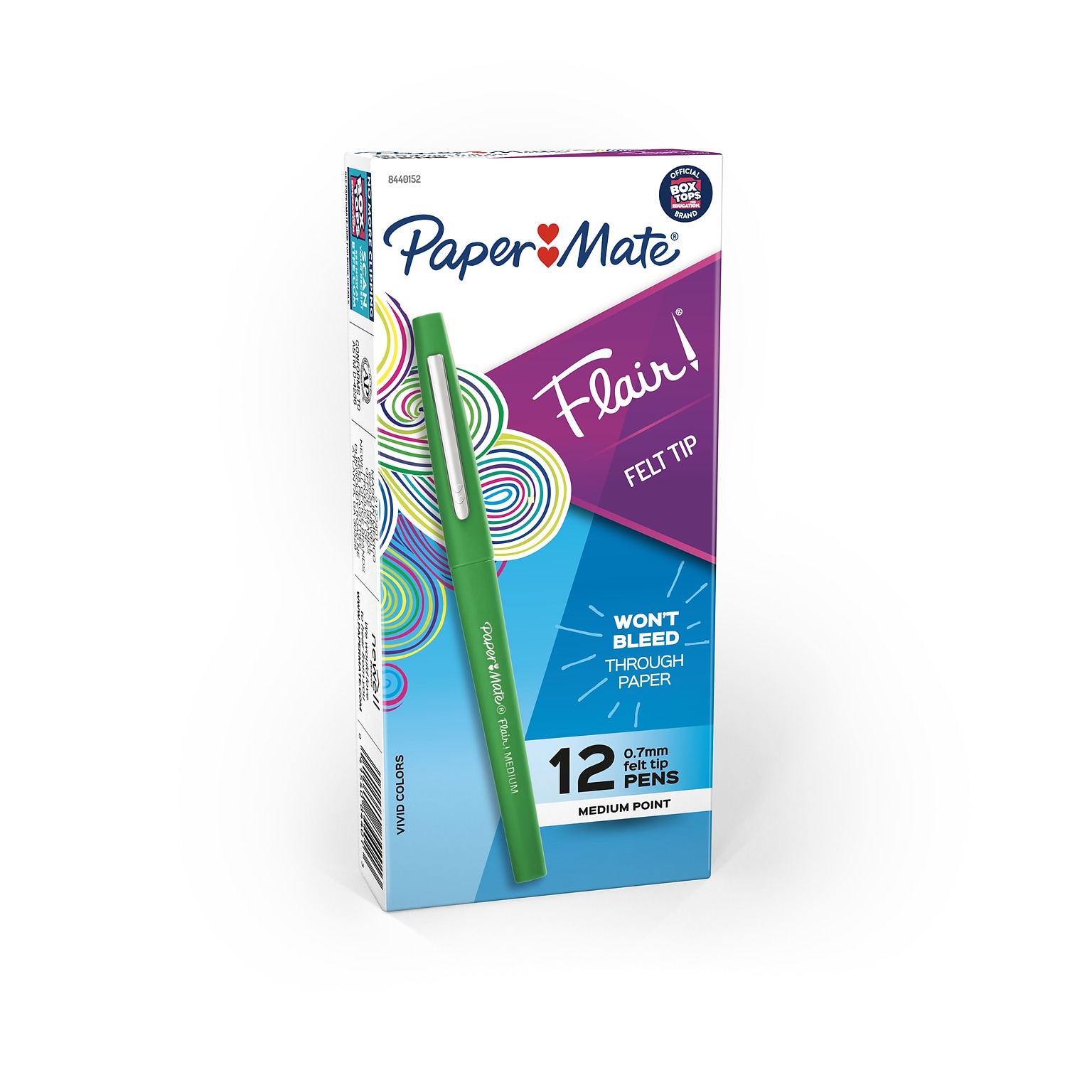 Paper Mate Flair Felt Pen, Medium Point, Green Ink, Dozen (8440152)