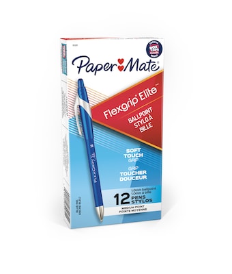 Paper Mate FlexGrip Elite Retractable Ballpoint Pen, Medium Point, Blue Ink, Dozen (85581)