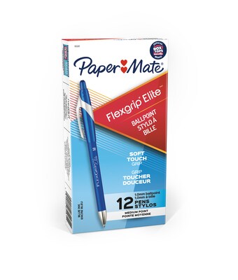 Paper Mate FlexGrip Elite Retractable Ballpoint Pen, Medium Point, Blue Ink, Dozen (85581)