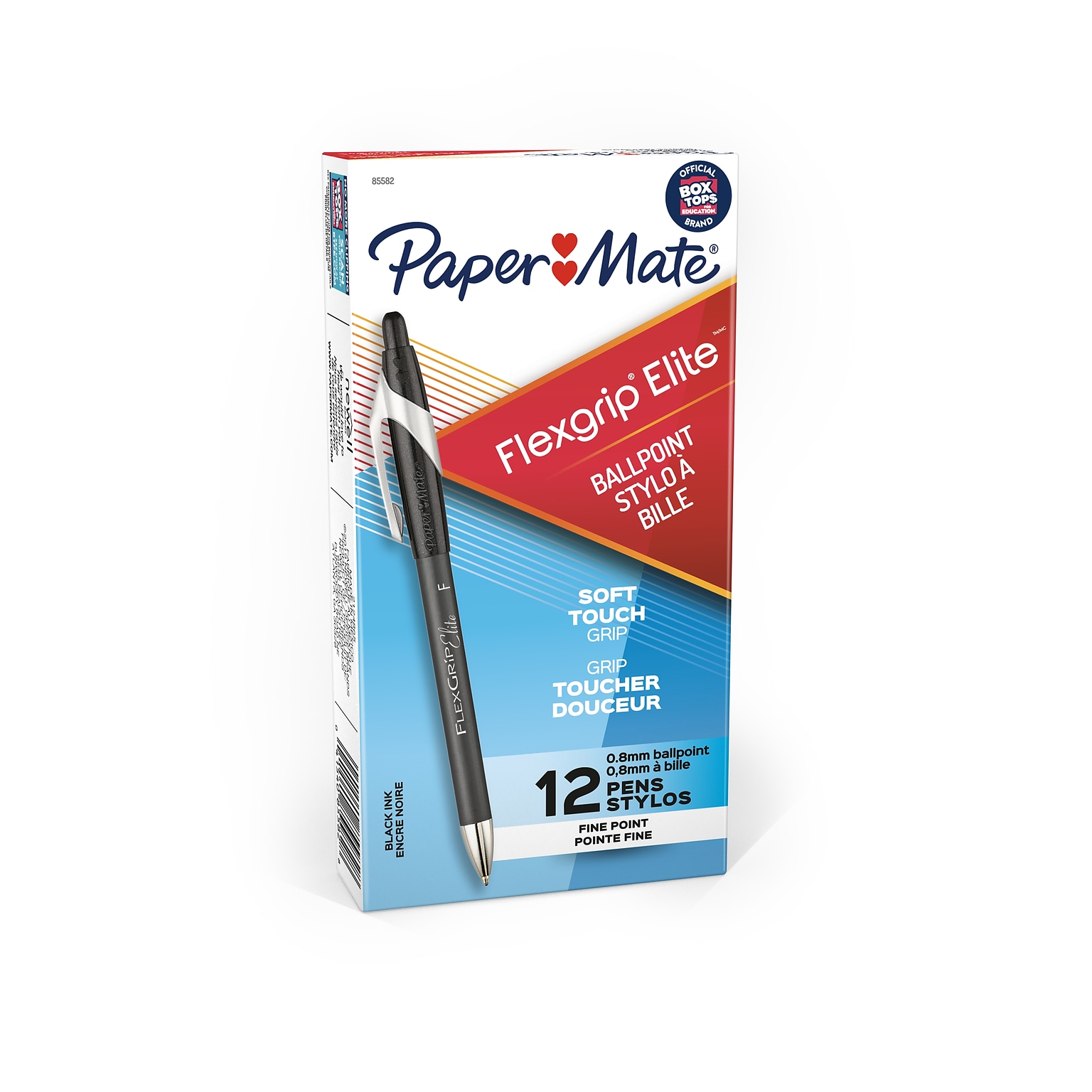 Paper Mate FlexGrip Elite Retractable Ballpoint Pen, Fine Point, Black Ink, Dozen (85582)