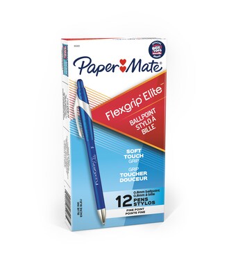 Paper Mate FlexGrip Elite Retractable Ballpoint Pen, Fine Point, Blue Ink, Dozen (85583)