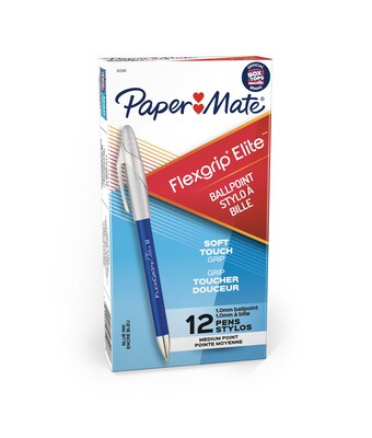 Paper Mate FlexGrip Elite Ballpoint Pen, Medium Point, Blue Ink, Dozen (85586)