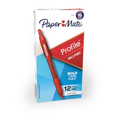 Paper Mate Profile Retractable Ballpoint Pen, Bold Point, Red Ink, Dozen (89467)