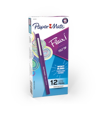 Paper Mate Flair Felt Pen, Medium Point, Purple Ink, Dozen (8450152)