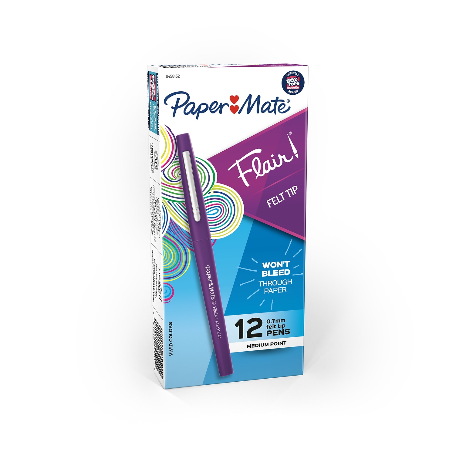 Paper Mate Flair Felt Pen, Medium Point, 0.7mm, Purple Ink, Dozen (8450152)