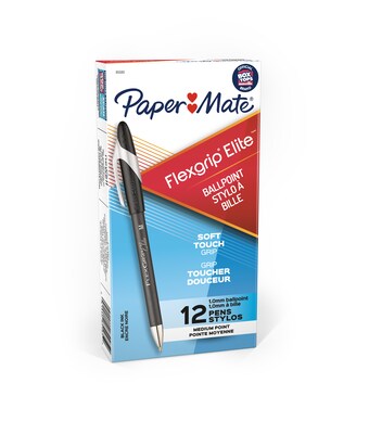 Paper Mate FlexGrip Elite Ballpoint Pen, Medium Point, Black Ink, Dozen (85585)