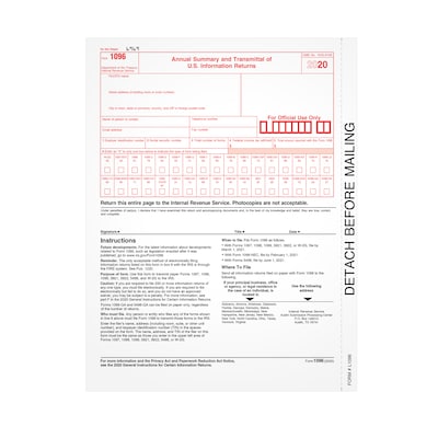 TOPS 2020 1096 Summary Tax Forms, 50/Pack (L1096-S)