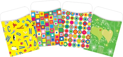 Barker Creek Bright Colors Library Pockets, Assorted Designs, 120/Set (4062)