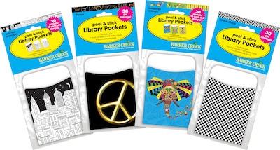 Barker Creek Designs Library Pockets, Assorted Designs, 120/Set (4065)