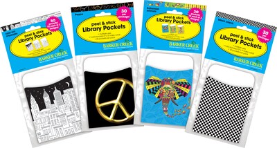 Barker Creek Designs Library Pockets, Assorted Designs, 120/Set (4065)