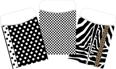 Barker Creek Black & White Designs Library Pockets, Assorted Designs, 90/Set (4067)