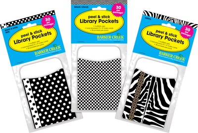 Barker Creek Black & White Library Pockets, 5.125" x 3.5", 90/Set (4067)