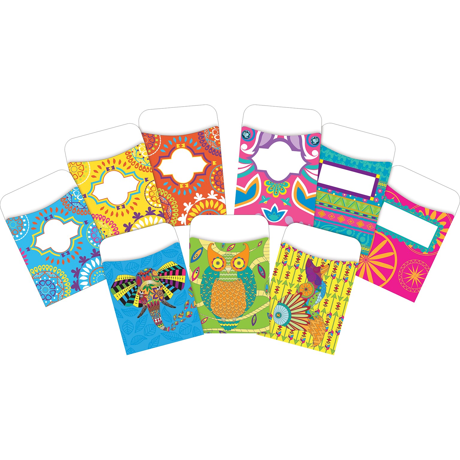 Barker Creek Colorful Library Pockets, Assorted Designs, 90/Set (4068)