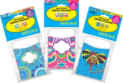 Barker Creek Colorful Library Pockets, Assorted Designs, 90/Set (4068)